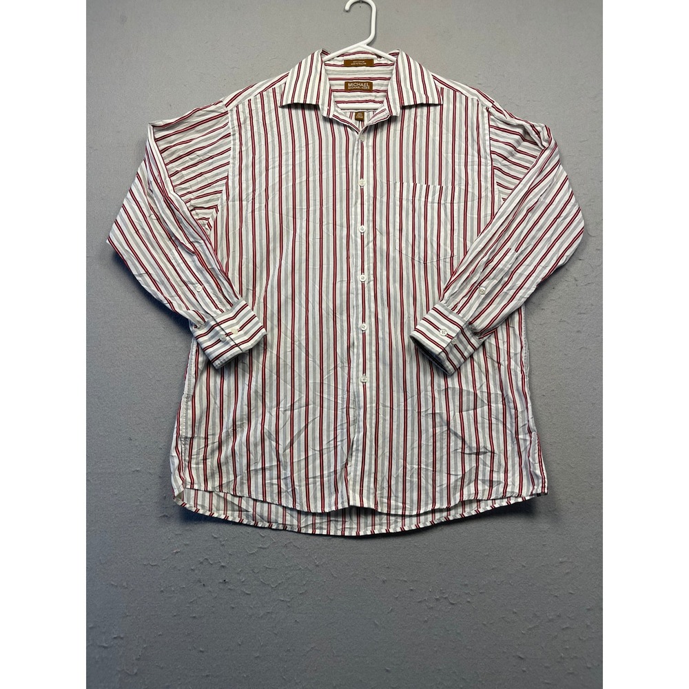 Michael Michael Kors Shirt 100% Cotton Striped Red White Large 16.5 32/33 Mens